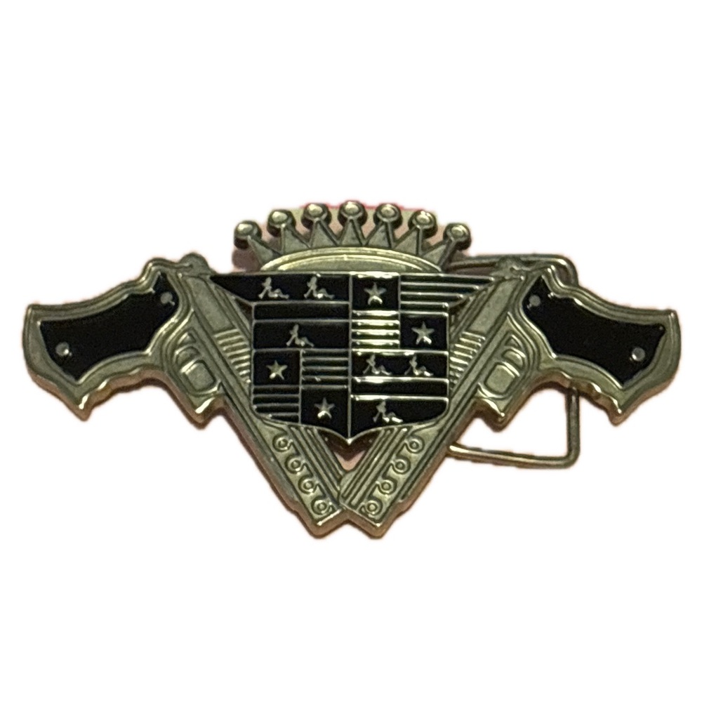 Double Shot Black and Silver Vintage Cadillac Belt Buckle